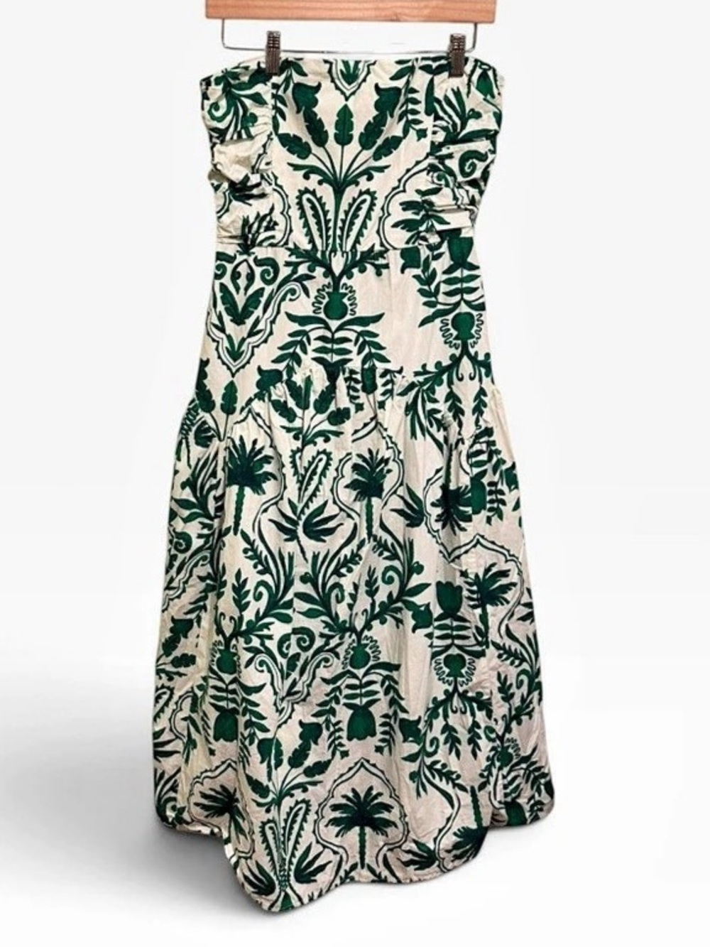 Band of the Free Green & White Palm Print Strapless Drop-Waist Midi Dress Green